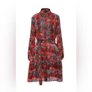 Emily Lovelock Alice Silk Red Print Button Down Dress, Size Medium‎